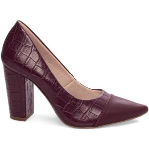 Sapato Scarpin Feminino Salto Grosso Croco Bordô Marsala Torricella